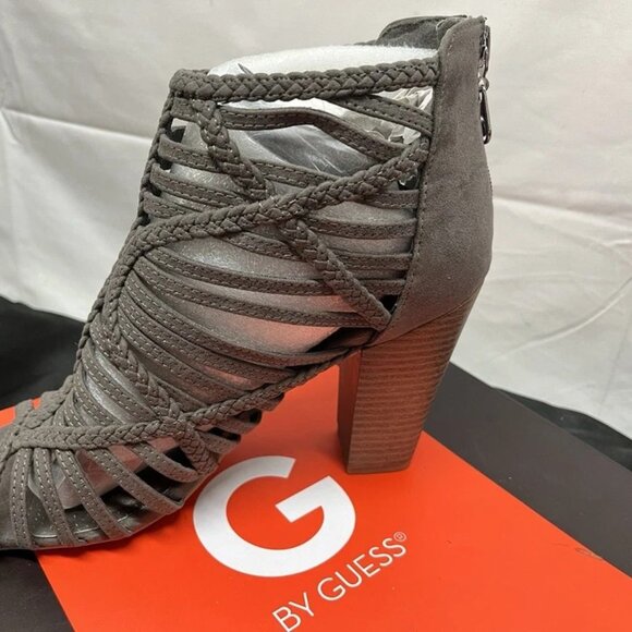 G BY GUESS Women's Grey Strappy High Heels Sandals Zip-back Women's Size 9.5 - Picture 4 of 9